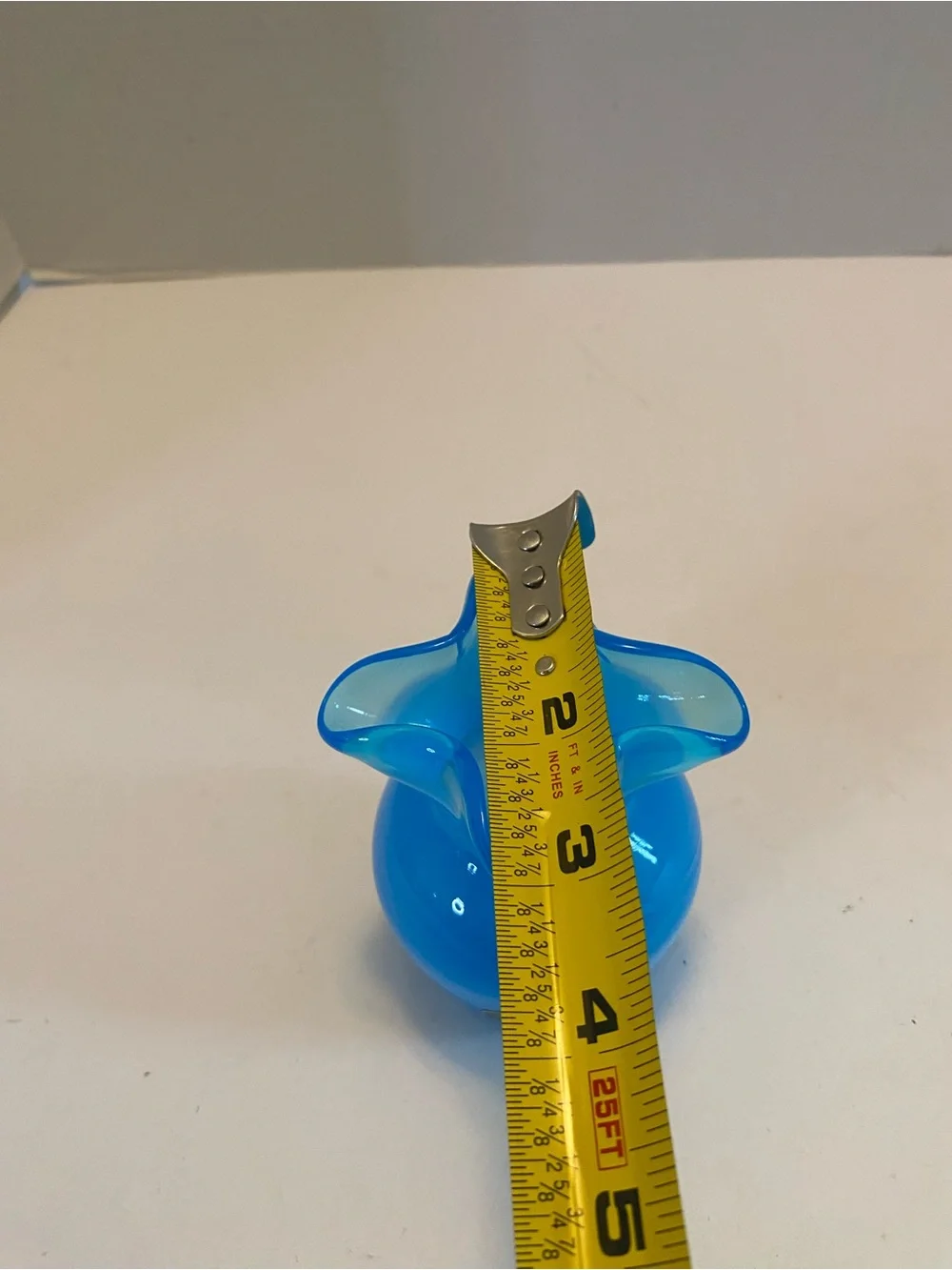 Hand Blown Art Glass Light Blue Pinched Vase 3.75